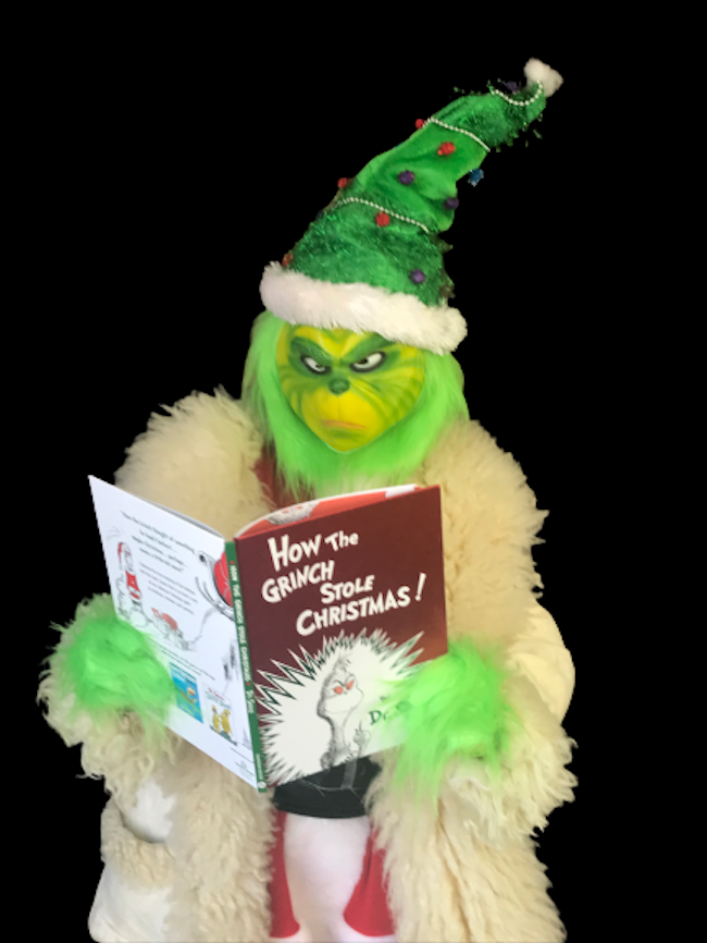 Grinch Reading black background