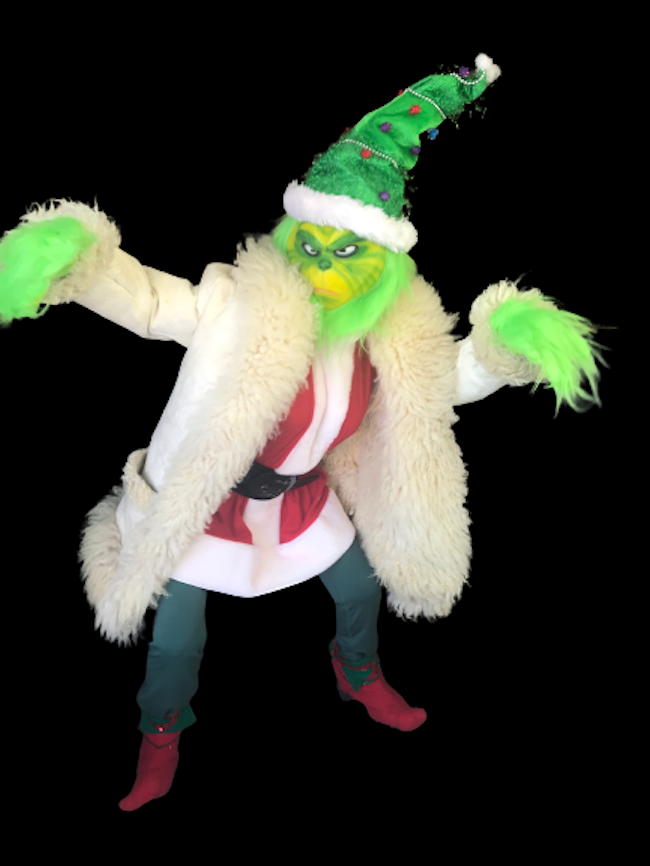 Grinch with coat black background